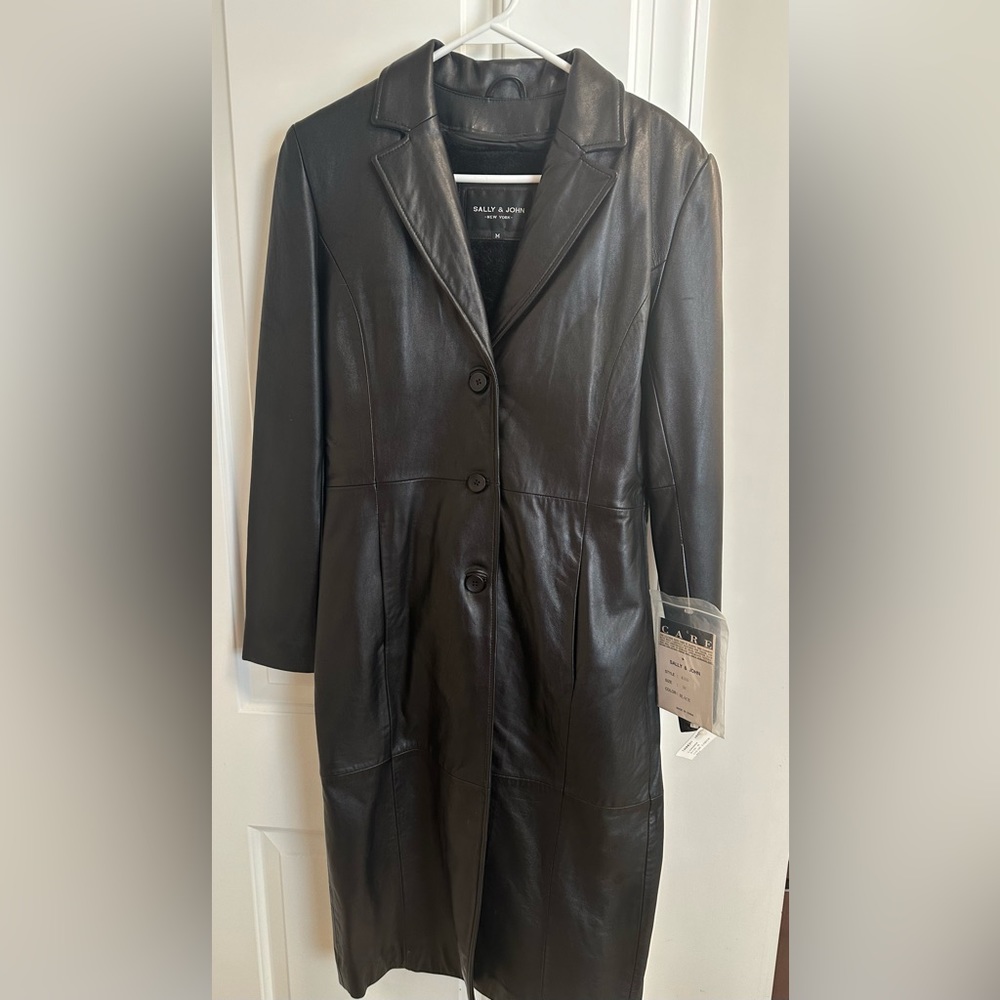 NWT, Sally and John long leather coat with partial optional lining.